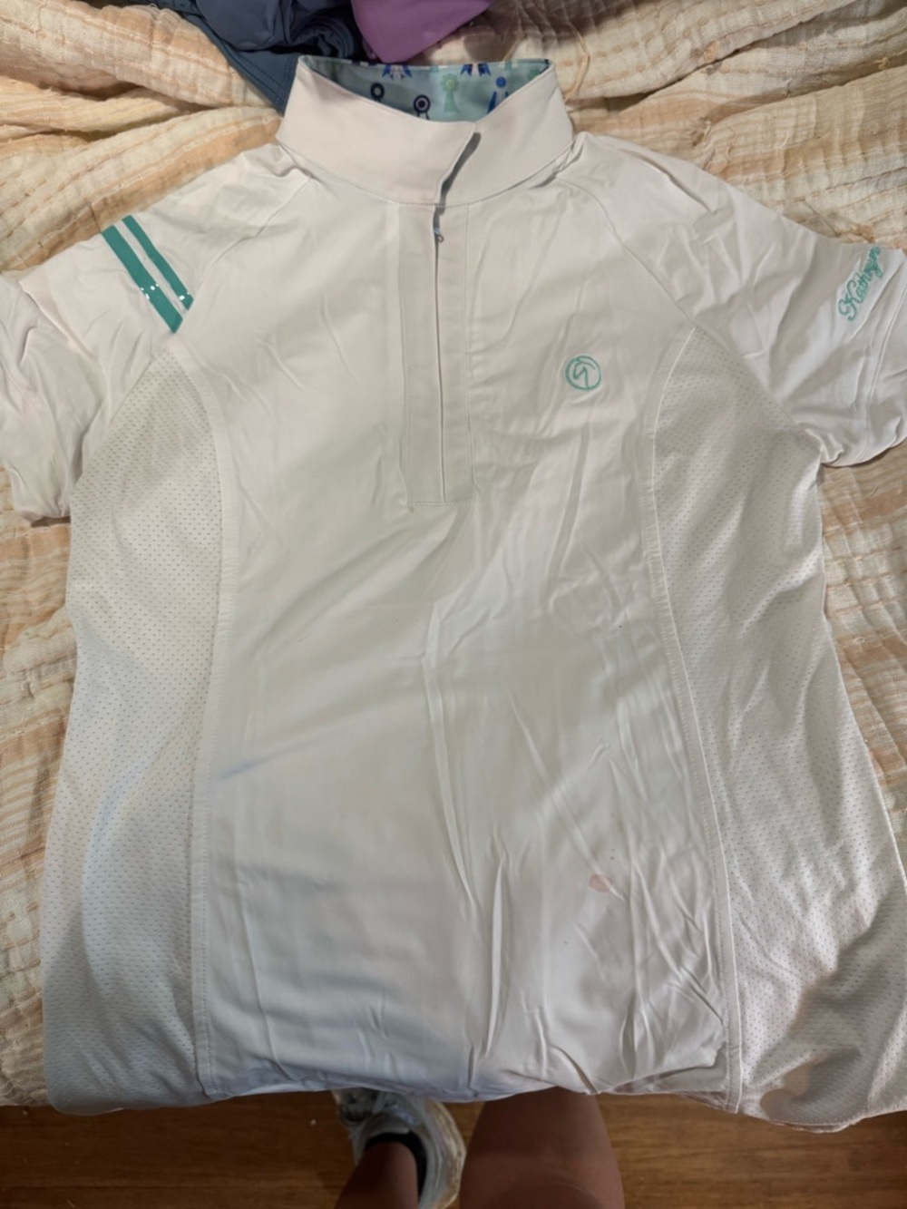 Kathryn Lily Short Sleeve Show Shirt-Teal Ribbons